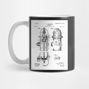 Fire Fighter Patent - Fire Hydrant Art - Black And White Mug